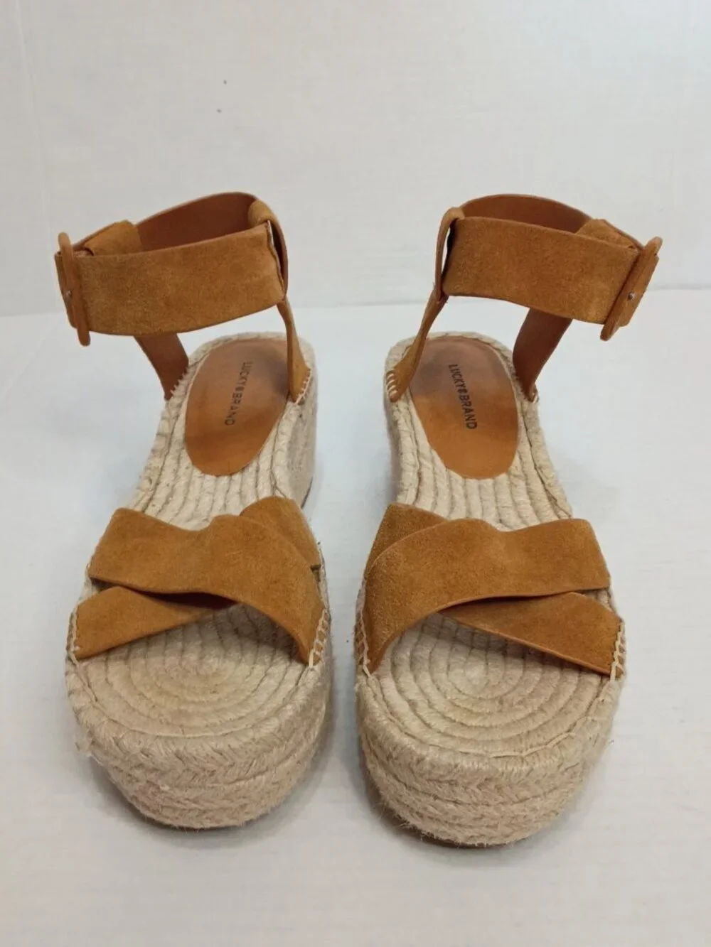 Lucky Brand Audrinah Suede Espadrille Wedge Sandals Tan Size 10M